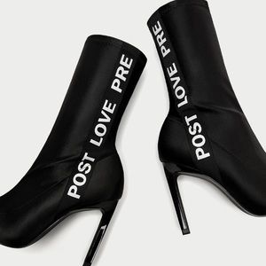 ISO satin ankle boots with slogan